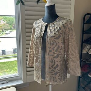 Chico’s Travelers Collection Sheer Open Jacket with Faux Leather Appliqués